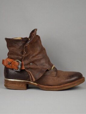 AS98 distressed Leather Ankle Boot with Buckle. Size 8